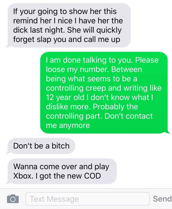 New BF shows how insecure he is with pathetic attempt of threatening texts