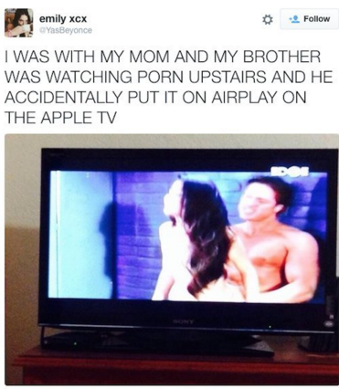 people caught watching porn - emily xcx Yas Beyonce I Was With My Mom And My Brother Was Watching Porn Upstairs And He Accidentally Put It On Airplay On The Apple Tv