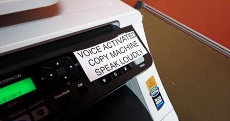 hilarious office pranks - Voice Activated Copy Machine Speak Loudly Landard
