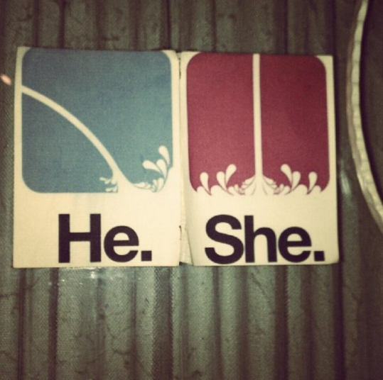 washroom signs - He. She.