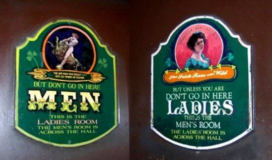 funny bathroom signs - Estre But Dont Go In Here Men But Unless You Are Dont Go In Here Ladies This Is The Ladies Room The Men'S Rooms Across The Hall This Is The Men'S Room The Lades' Room Is Across The Hall