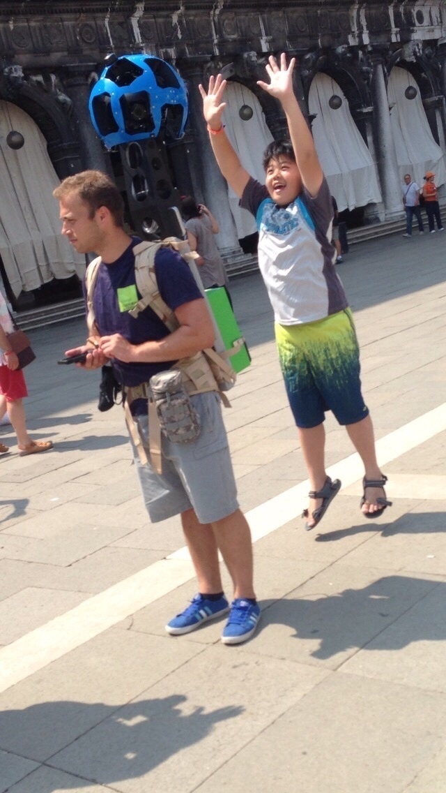 "Looking through old photos on my phone I found this Asian kid doing his best to get on Google Street View in Venice"