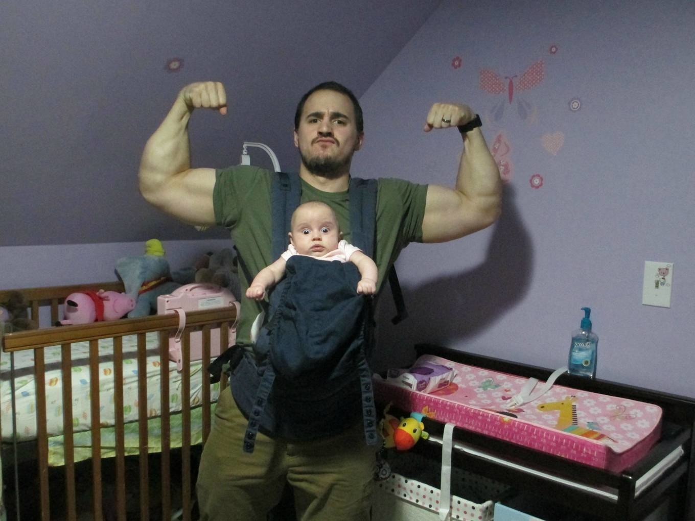 "My husband was hesitant about wearing my baby carrier. Found this on my phone."