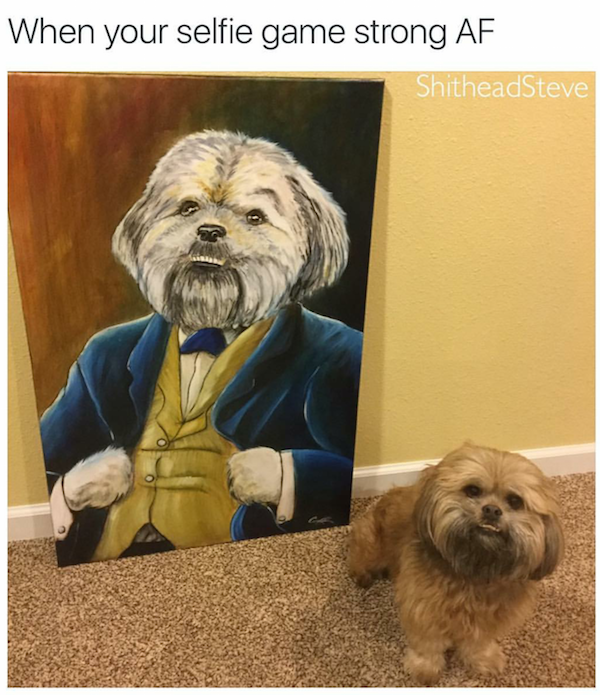 dog with a painting of himself - When your selfie game strong Af ShtheadSteve