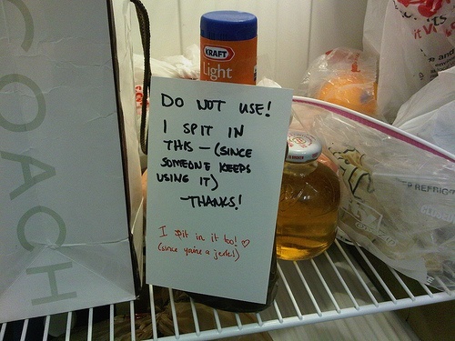 24 Hilarious Fridge Notes From People Desperate To Protect Their Food