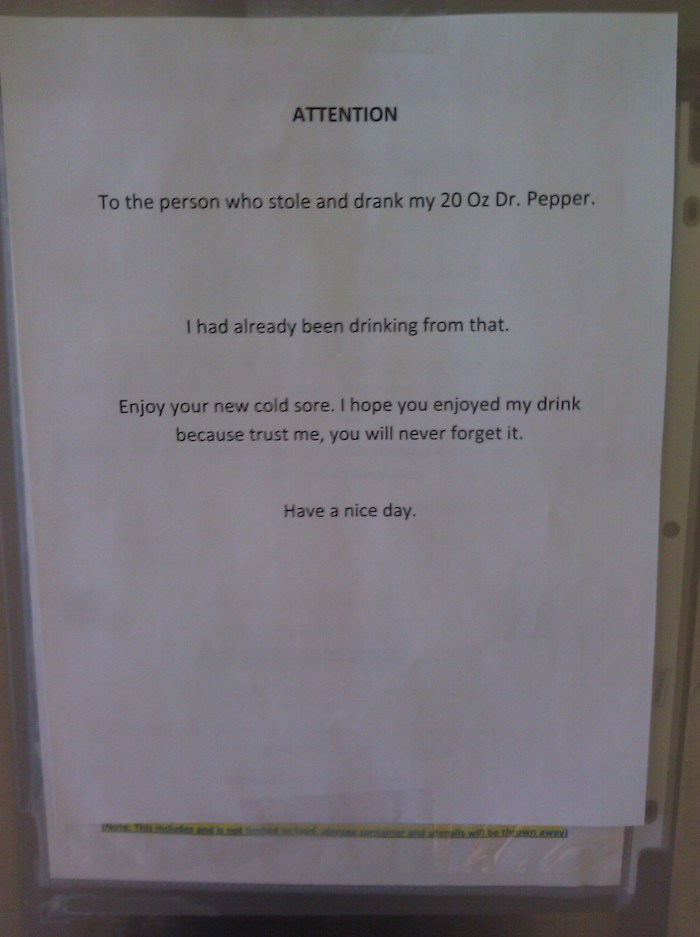 24 Hilarious Fridge Notes From People Desperate To Protect Their Food