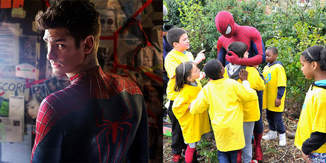 From “Amazing Spiderman” to just “amazing guy,” Andrew Garfield is wasting no time turning his 10 seconds of fame into an opportunity to do good IRL. He’s raised tens of thousands of dollars for children’s charities, visited non-profit after-school programs in costume, and even takes advantage of paparazzi (by covering his face with signs for his favorite charities and organizations).