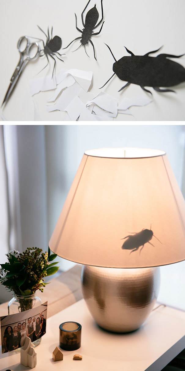 Cut bug shapes out of paper and tape it to the inside of lamps.