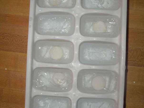 Secretly place mentos into ice cubes for those friends who love soda.