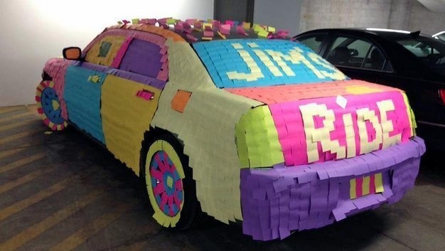 Pimp out someone's ride with Post-it notes.