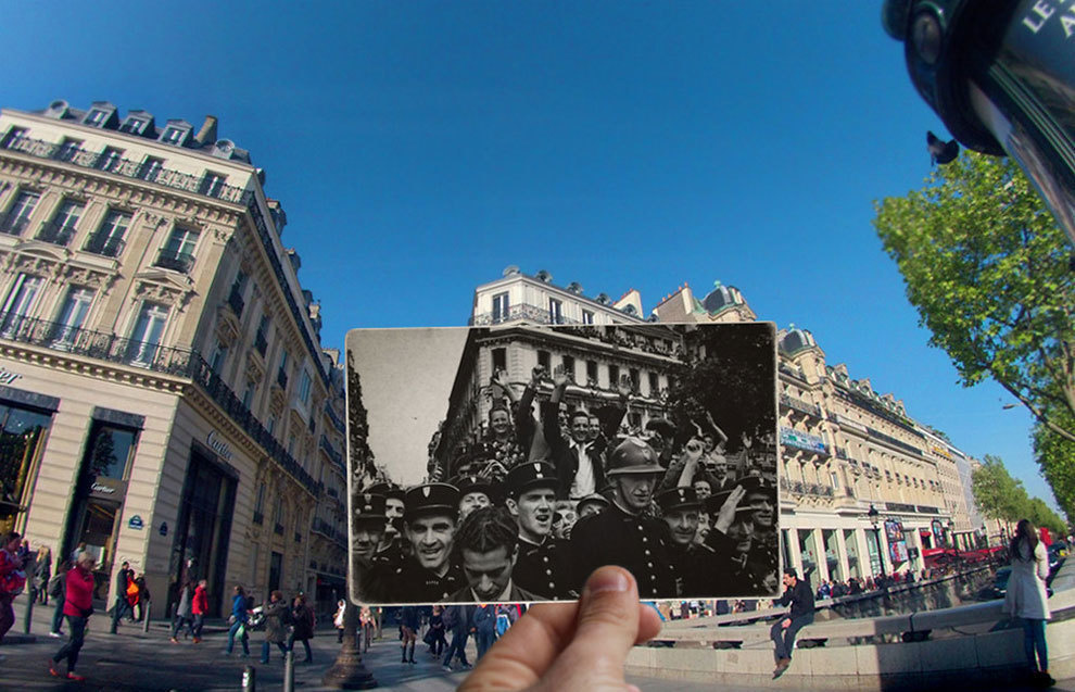 Along the Champs Elysees in the 1940s.