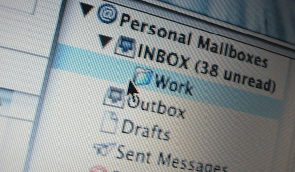 person using email - @ Personal Mailboxes Inbox 38 unread Work 9 Gutbox Drafts Sent Messages