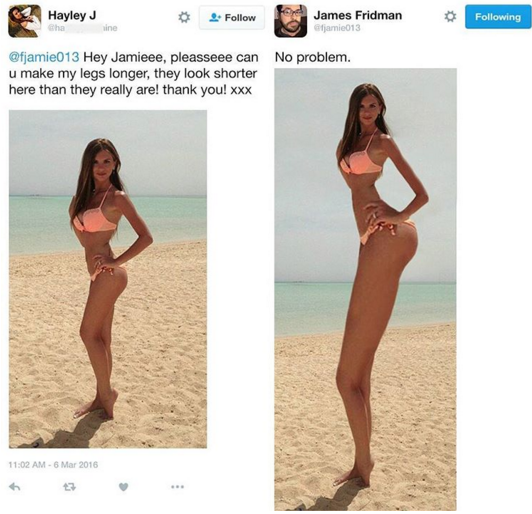 james can you photoshop - Hayley J James Fridman 13 ing No problem. Hey Jamieee, pleasseee can u make my legs longer, they look shorter here than they really are! thank you! Xxx 1102 Am