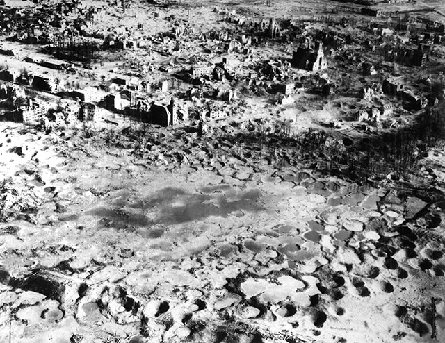 Wesel, Germany shows the effects of carpet bombing by the Allies, 1945