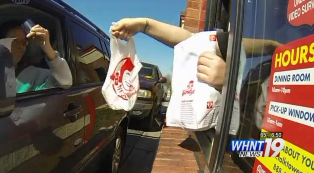 Customers at the drive-thru were treated to free lunch in Madison, Alabama. The happy customers kept the good gesture going when they paid for other strangers' meals as well.