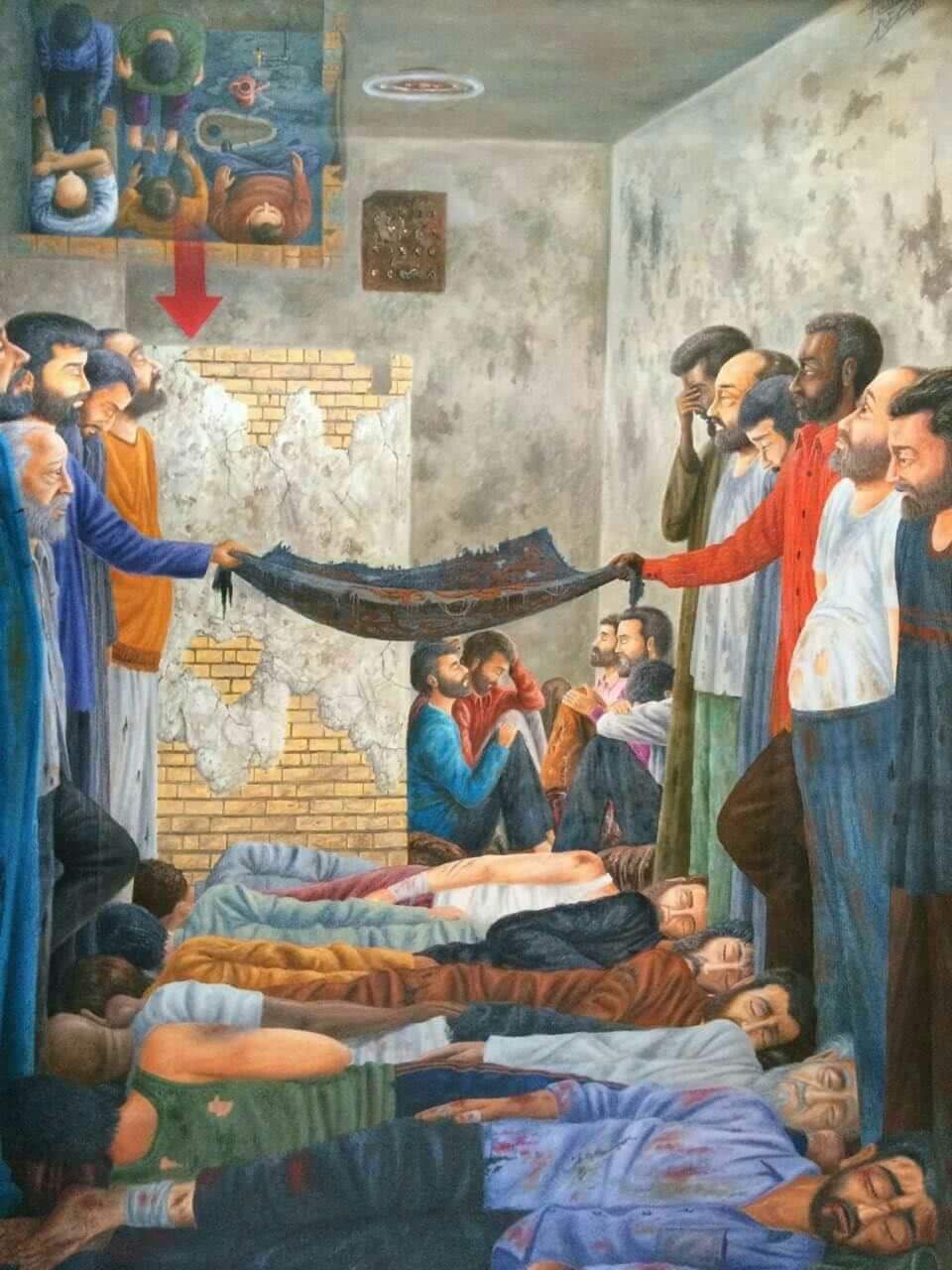 A drawing by a prisoner imprisoned by Saddam Hussein’s regime. 35 prisoners used to be held in a cell fit for 7 people， so they took turns sleeping. Some have to hold a blanket all time above their cellmates，so the water leaking from the roof does not wake their sleeping ones