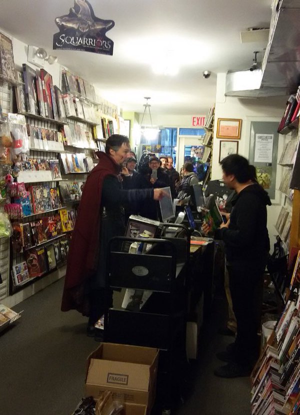 Benedict Cumberbatch dropping by a comic book store as Doctor Strange