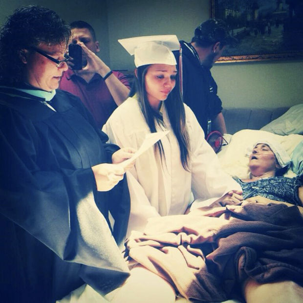 Girl graduates in front of her terminally ill mother