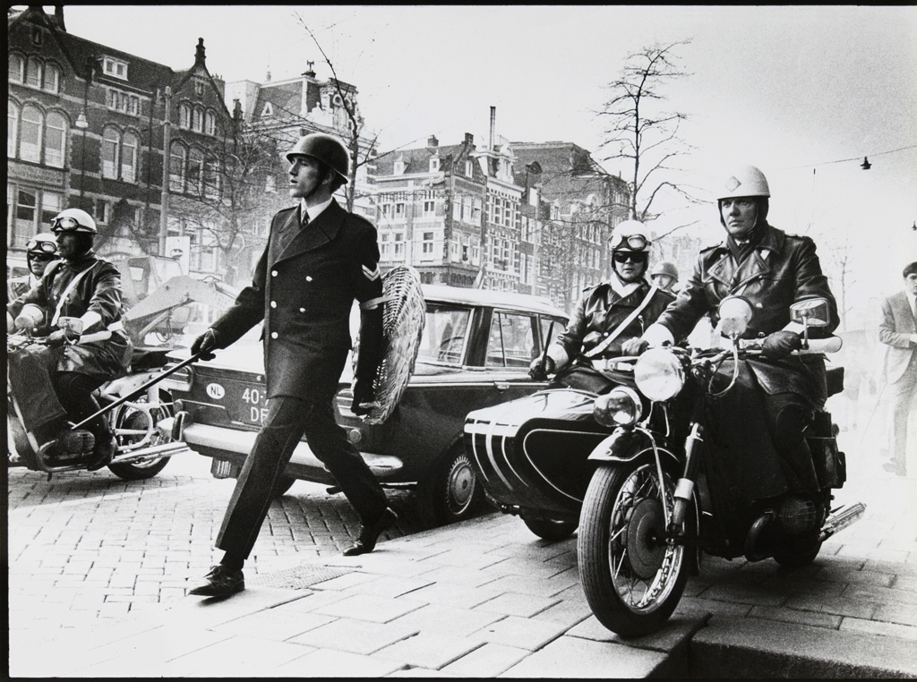 Amsterdam riot police having a show of force in 1966.