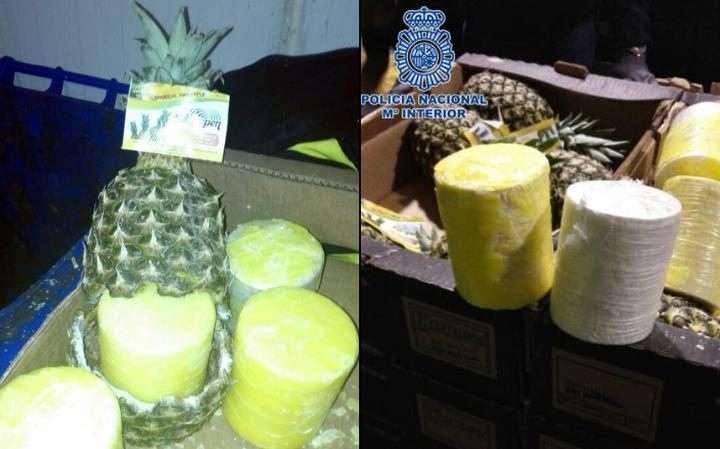 Spanish police seized 200 kgs of cocaine found inside hollowed-out pineapples that arrived by ship from Central America.