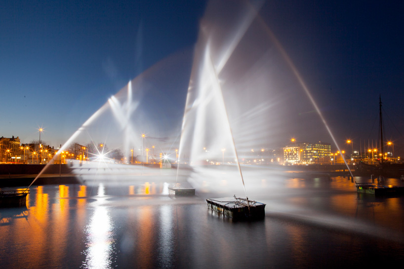 The legend of the 17th century "Flying Dutchman" ship was brought to life in Amsterdam with the help of water hoses, 3D projection, and stage lights.