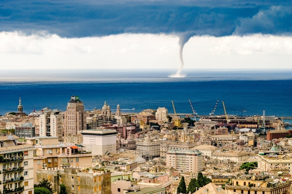 A tornado forming in the ocean in Genoa, Italy.