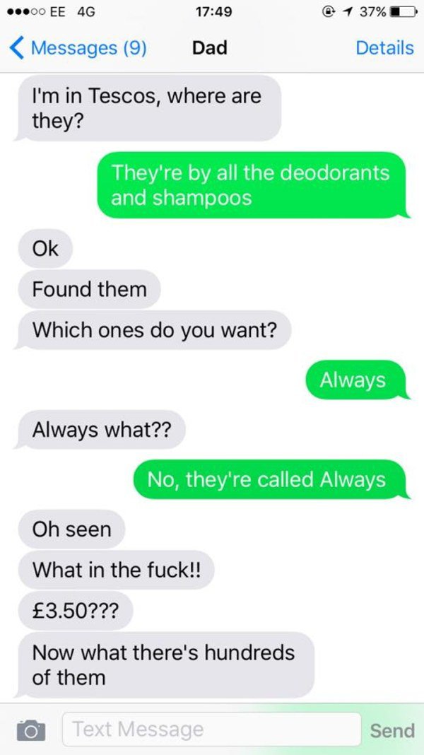 Daughter finds out the hard way not to ask her dad to buy her pads from the store