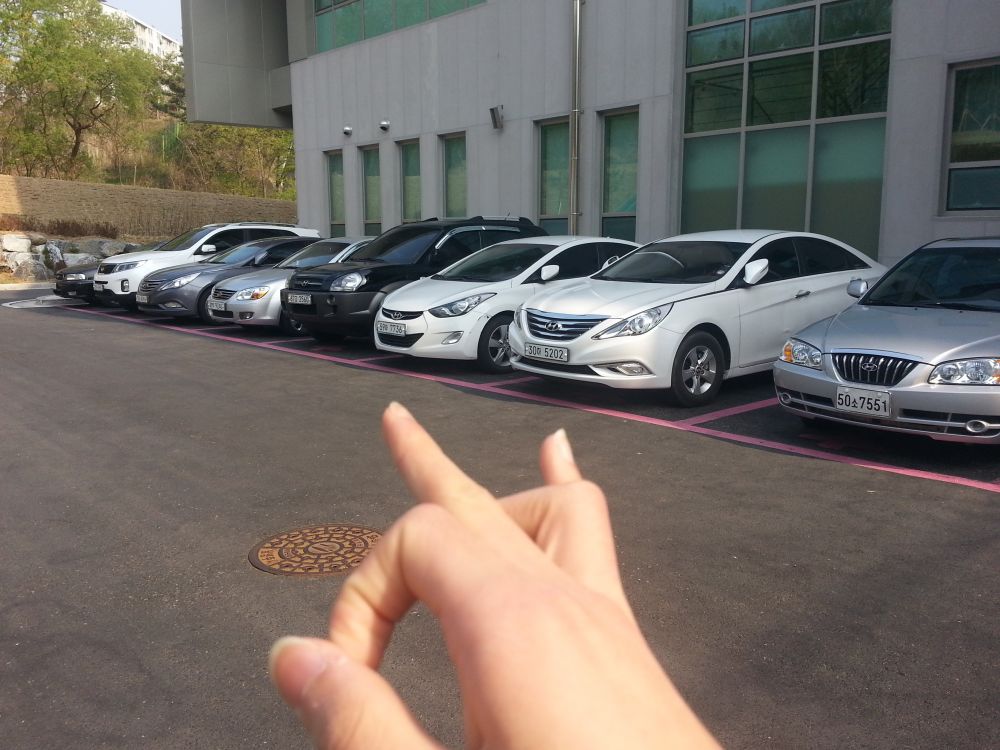 In Korea, they have Female-Only parking lots. The pink spaces are meant for women drivers, and give wider lots and more driveway space to park. (Female tries to park her car, taking easily 30 mins altogether)