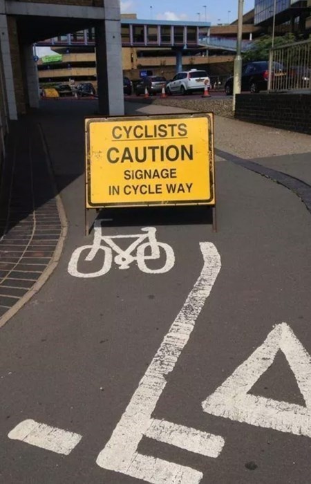 funny cycle lane - Cyclists Caution Signage In Cycle Way