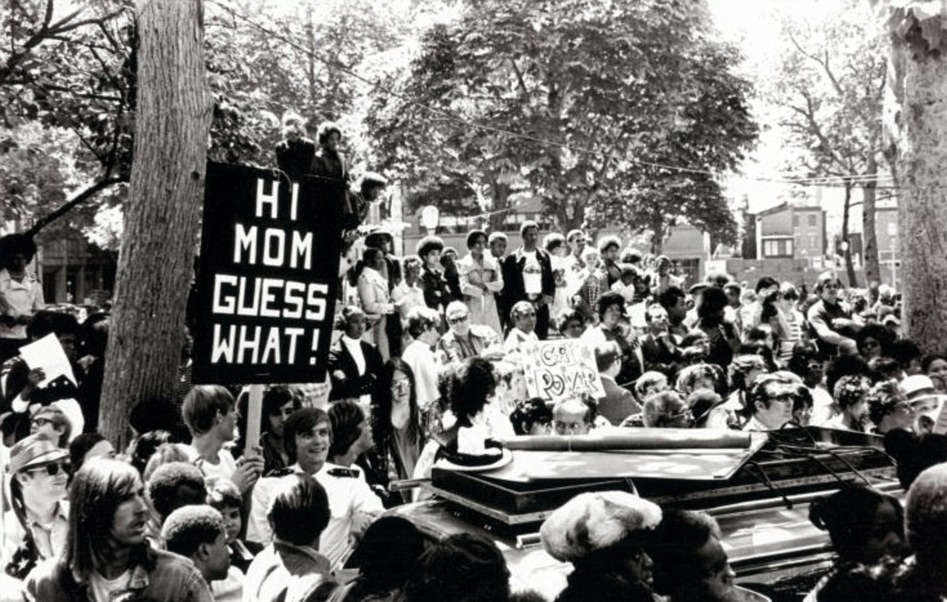 "Hi Mom, Guess What!" at the first gay pride rally in Philadelphia, in June of 1972.