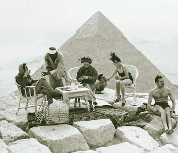 Tourists at the Giza Pyramids in 1938.