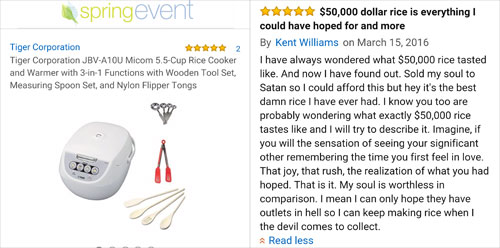 amazon reviews- diagram - springevent Tiger Corporation 2 Tiger Corporation JbvA10U Micom 5.5Cup Rice Cooker and Warmer with 3in1 Functions with Wooden Tool Set. Measuring Spoon Set, and Nylon Flipper Tongs $50,000 dollar rice is everything! could have ho