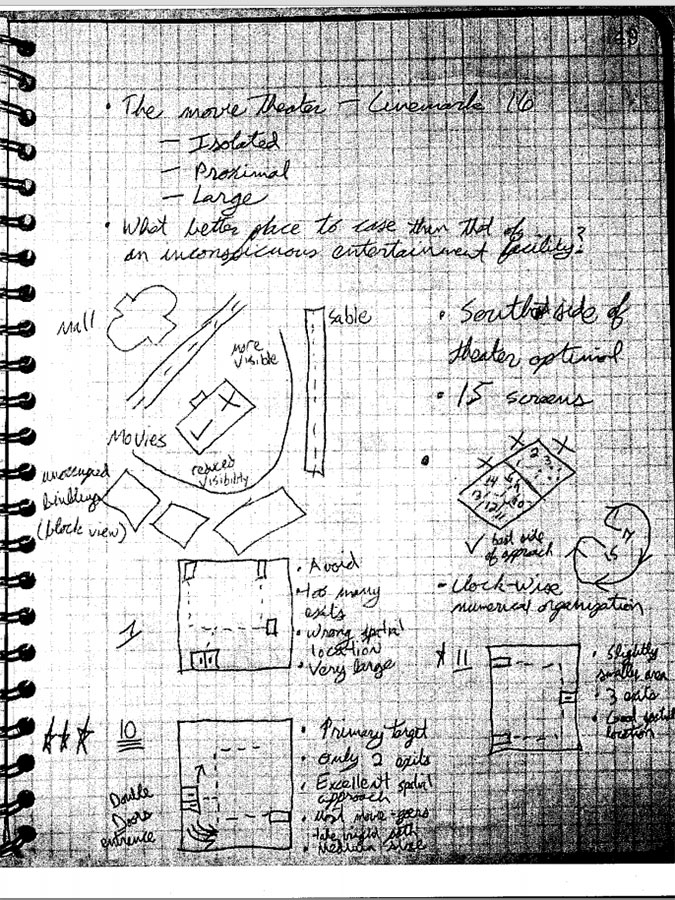 Pages from the notebook of James Holmes, gunman in the Aurora, CO movie theater shooting