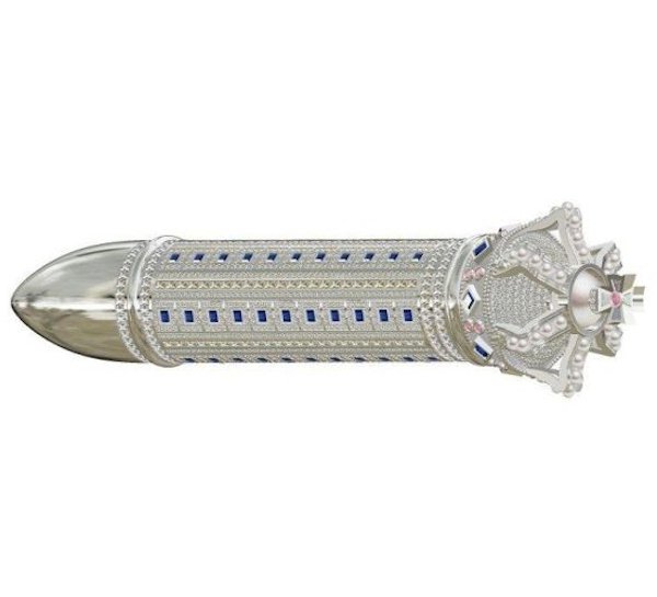 Pearl Royal – $1 Million.
This insane monstrosity of a dildo look like something that has been passed down for generations in Queen Elizabth’s family. It was designed by none other than Colin Burn himself and contains 1000 white and pink sapphires, pearls, and diamonds. The piece that controls the vibrator can be detached and fitted onto a necklesss.