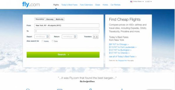 Fly.com – $1,760,000
Date Sold: 2009
Back in January of 2009, TravelZoo forked over a boatload of cash for the domain name Fly.com. The site now operates similarly to the flight-finding service Kayak.
