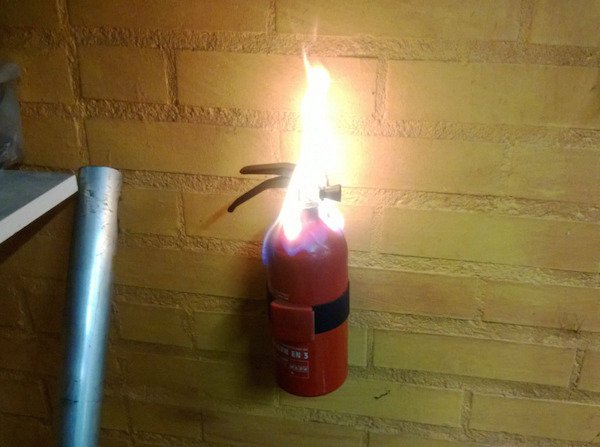 fire extinguisher on fire