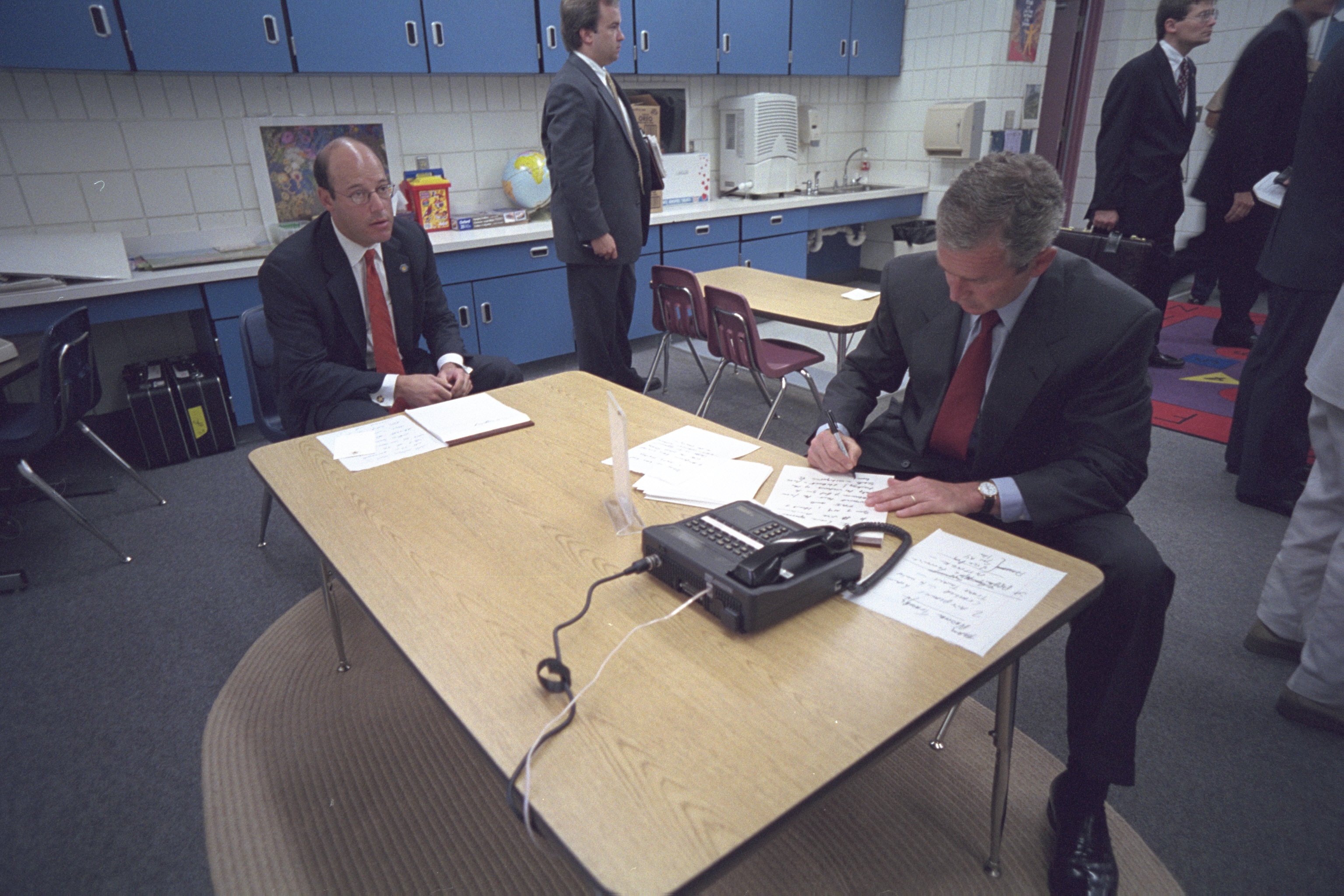 President Bush preparing his response to the 9/11 Attacks on September 11, 2001