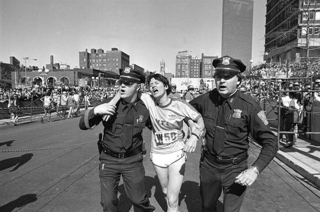 Rosie Ruiz, the first woman to cross the Boston Marathon finish line. Unfortunately, she cheated: Ruiz took the train for part of the race.