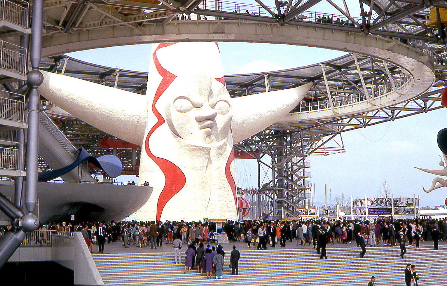 The Tower of the Sun, created by Japanese artist Tarō Okamoto, shown here in 1970.