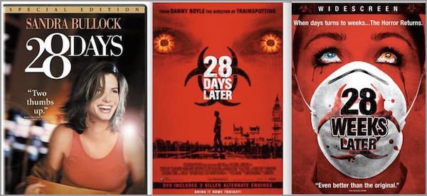 weirdest trilogy ever - Specialidition Banny Botle Trainspotting Sandra Bullock Widescreen When days turns to weeks...The Horror Returns. 20DAYS 28 Days Later "Two thumbs up. 28 Weeks Later "Even better than the original." Te