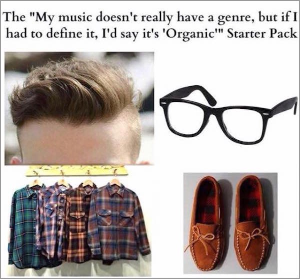 starter pack meme - The "My music doesn't really have a genre, but if I had to define it, I'd say it's 'Organic' Starter Pack