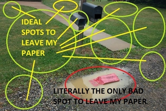 newspaper delivery funny - Ideal Spots To Leave My Paper Literally The Only Bad Spot To Leave My Paper.