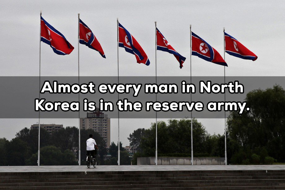 North Korea has a peasant militia boasting 1.5 million partially trained reservists. Nearly every adult man has partial military training and can be drafted at any time.