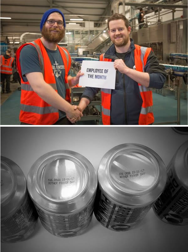 When most employees do something wrong, they are at risk of suspension, sacking or at least a slap on the wrist. But a man who works for craft beer brand BrewDog found himself earning the title of "employee of the month," after he caused an entire batch of cans to be recalled because of a naughty prank.

According to BrewDog, packing manager Graeme Wallace was responsible for a 200,000 can recall. Annoyed that the company was accused of not being "punk" enough, Graeme changed the wording on a batch of Punk IPA to read "MOTHER F****R DAY" which was then shipped out to the whole of the UK.

This act of defiance only came to light when amused social media users started tweeting BrewDog photos of the bottom of their cans. Sure enough, someone shared a picture on Imgur with the caption: "Have to take all these beers off sale because someone had a bad day."