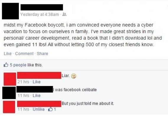 hypocrites called out - Yesterday at am midst my Facebook boycott, i am convinced everyone needs a cyber vacation to focus on ourselves n family. I've made great strides in my personal career development, read a book that I didn't download lol and even ga