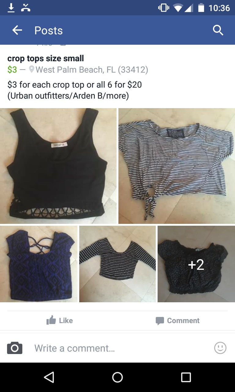 neck - I 0 X 6 Posts crop tops size small $3 West Palm Beach, Fl 33412 $3 for each crop top or all 6 for $20 Urban OutfittersArden Bmore It Comment o Write a comment...