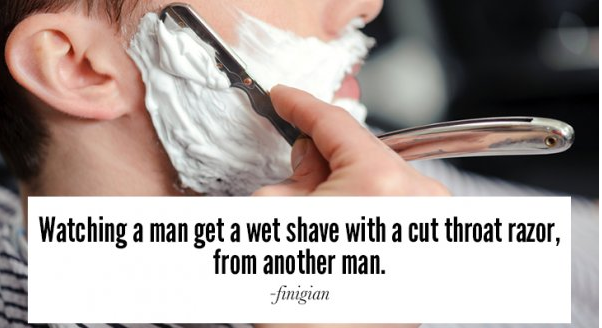 shaving straight razor - Watching a man get a wet shave with a cut throat razor, from another man. finigian