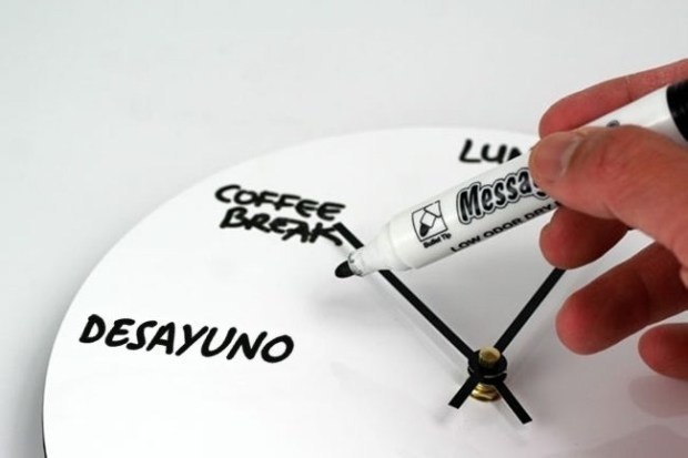 A whiteboard wall clock that helps you keep organized with your daily agenda.