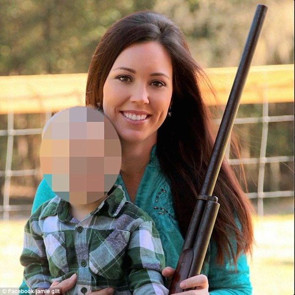 A pro-gun activist was shot in the back by her four-year-old son after he found her pistol lying in the backseat of her truck just a day after she boasted about his shooting skills online.

Jacksonville, Florida resident Jamie Gilt, 31, frequently posts about firearms on her social media accounts. She was driving her truck when the toddler picked up the weapon and shot her in the back. The accident came just a day after she said the youngster would get "jacked up" before shooting practice on a page dedicated to her musings on Second Amendment rights.