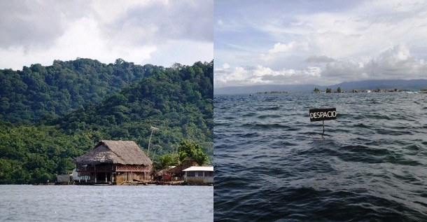 With the rising sea level, some low-lying places have already got flooded. These photos show Panama´s San Blas Archipelago in 2002 (left) and 2014 (right).
